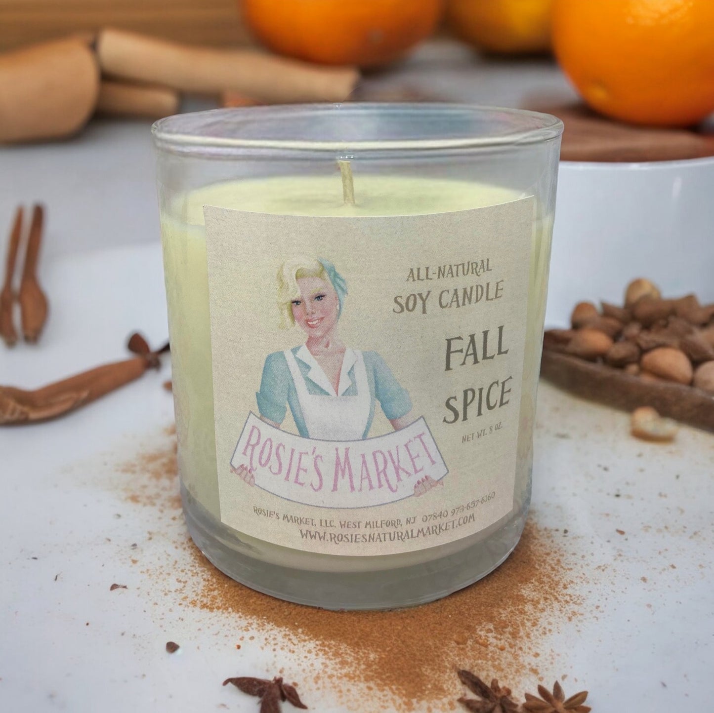 Fall Spice candle made with soy wax and pure essential oils, all natural, no synthetic dye or fragrance 8oz hand poured
