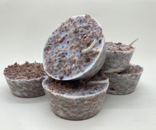 Load image into Gallery viewer, fire starters made from recycled wood shavings wax and essential oil decorated with orange and cinnamon