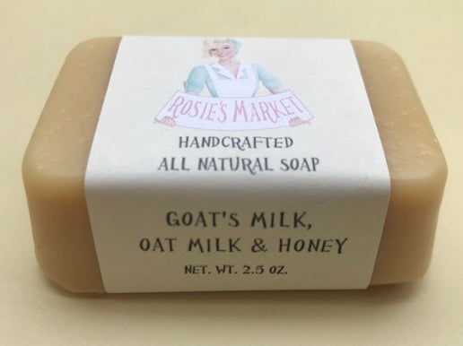 Goats & Oats Milk with Honey Soap Bar (Unscented) for dry sensitive skin or newborn babies . - Rosie's Market This artisan handmade soap is natural, sustainable, vegan and fragrance-free, made with mostly organic ingredients.