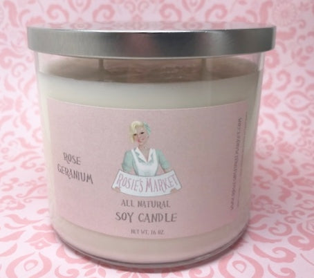 Rose Geranium Candle 16 oz. - Rosie's Market