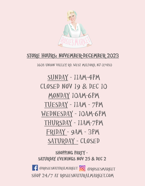 Storefront Hours for Nov & Dec 2023