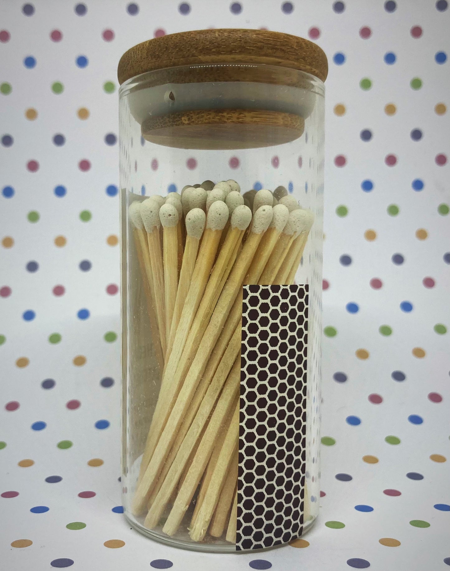 long stem apothecary matches in glass bottle jar