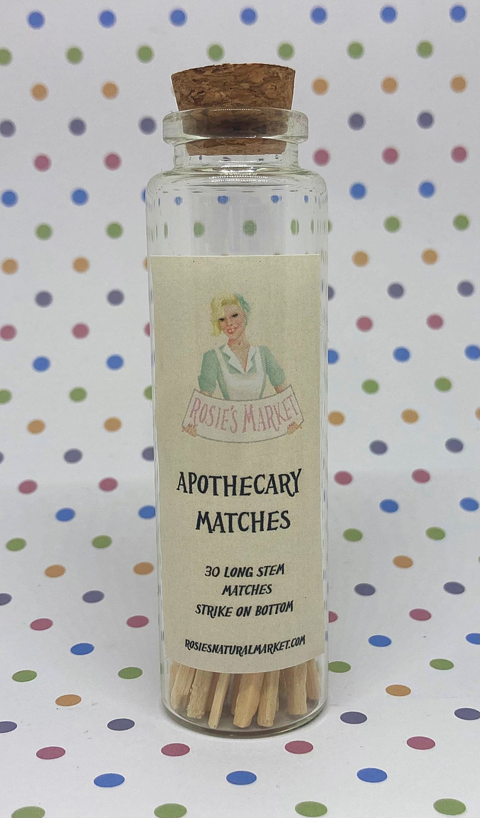 3" long stem apothecary matches in glass bottle jar