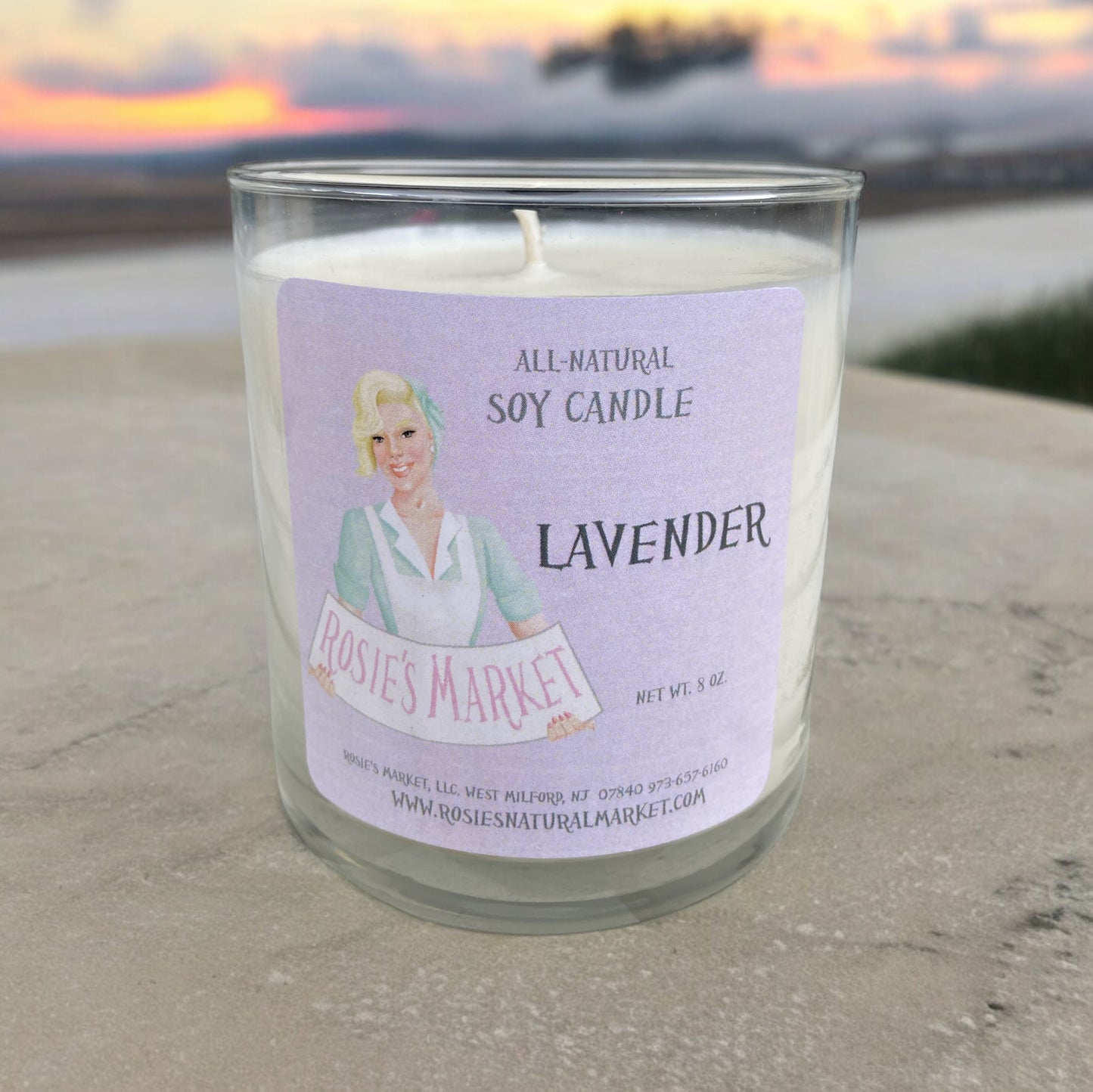 Lavender candle made with soy wax and pure essential oils, all natural, no synthetic dye or fragrance 8oz hand poured 