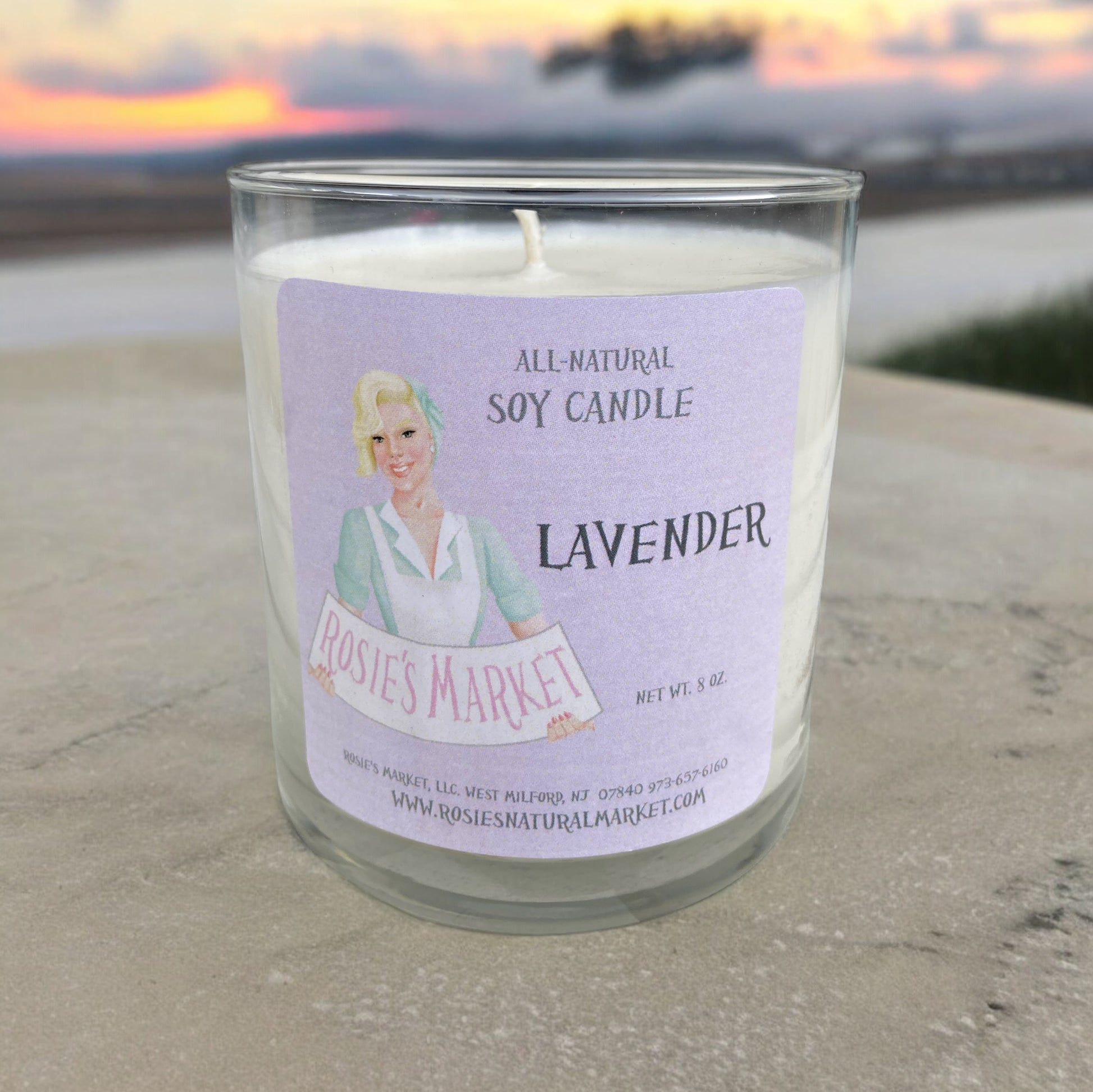 Lavender candle made with soy wax and pure essential oils, all natural, no synthetic dye or fragrance 8oz hand poured 