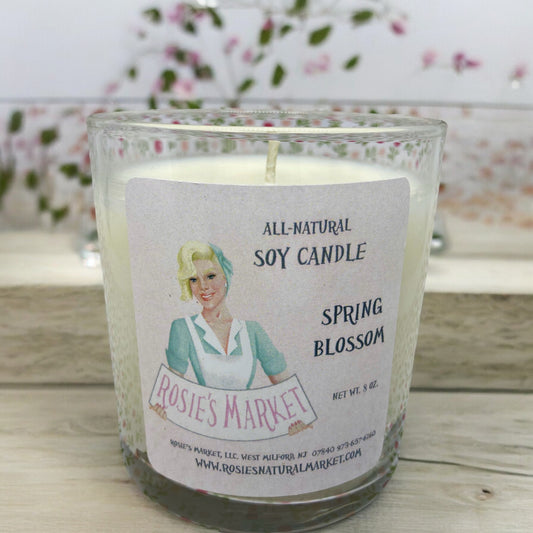 Spring Blossom candle made with soy wax and pure essential oils, all natural, no synthetic dye or fragrance 8oz hand poured 