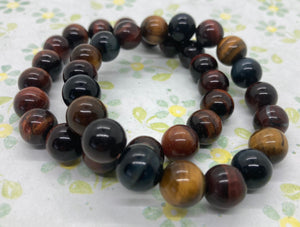 Tigers Eye Crystal Beaded Bracelet Red Gold and Blue Tigers Eye