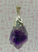 Load image into Gallery viewer, large raw amethyst pendant necklace sterling silver plated