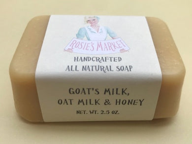 Goats & Oats Milk with Honey Soap Bar (Unscented) for dry sensitive skin or newborn babies . - Rosie's Market  This artisan handmade soap is natural, sustainable, vegan and fragrance-free, made with mostly organic ingredients. 