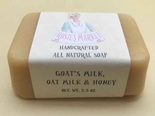 Goats & Oats Milk with Honey Soap Bar (Unscented) for dry sensitive skin or newborn babies . - Rosie's Market  This artisan handmade soap is natural, sustainable, vegan and fragrance-free, made with mostly organic ingredients. 