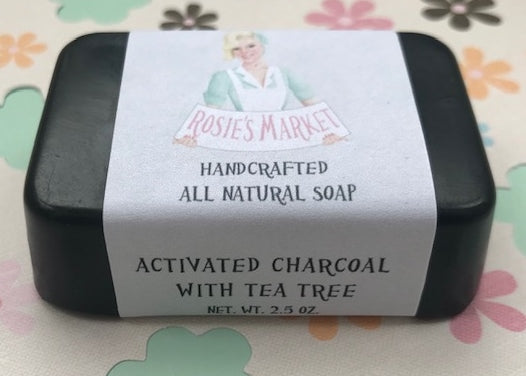 Natural Acne Treatment Charcoal & Tea Tree Oil Soap  - Facial Bar - Rosie's Market  This artisan handmade soap is natural, sustainable, vegan and fragrance-free, made with mostly organic ingredients. 