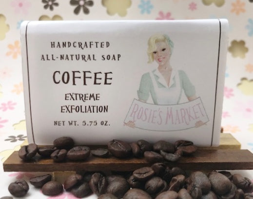 Coffee Soap Bar (Exfoliating + Unscented). - Rosie's Market  This artisan handmade soap is natural, sustainable, vegan and fragrance-free, made with mostly organic ingredients. 