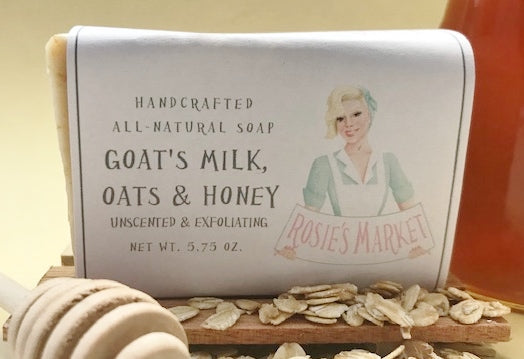 Goats Milk,  Oatmeal & Honey Soap Bar (Exfoliating + Unscented) Natural Soap Good for Skin