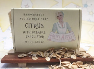Citrus Oatmeal Soap Bar (Exfoliating). - Rosie's Market  This artisan handmade soap is natural, sustainable, vegan and fragrance-free, made with mostly organic ingredients. 