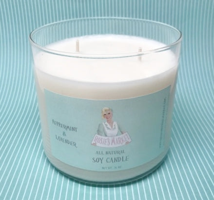 All Natural Soy Peppermint Lavender Candle 16 oz. - Rosie's Market