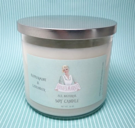 All Natural Soy Peppermint Lavender Candle 16 oz. - Rosie's Market