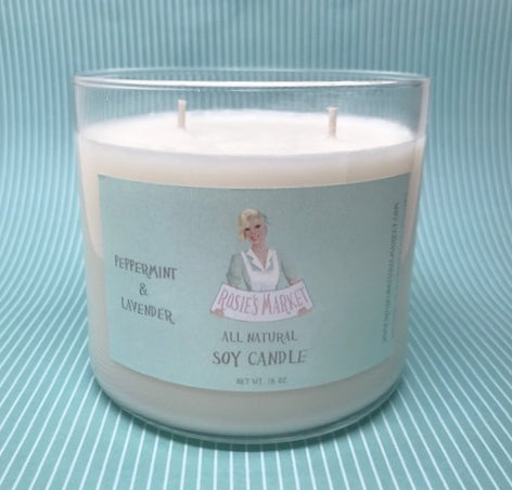 All Natural Soy Peppermint Lavender Candle 16 oz. - Rosie's Market