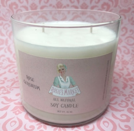 Rose Geranium Candle 16 oz. - Rosie's Market