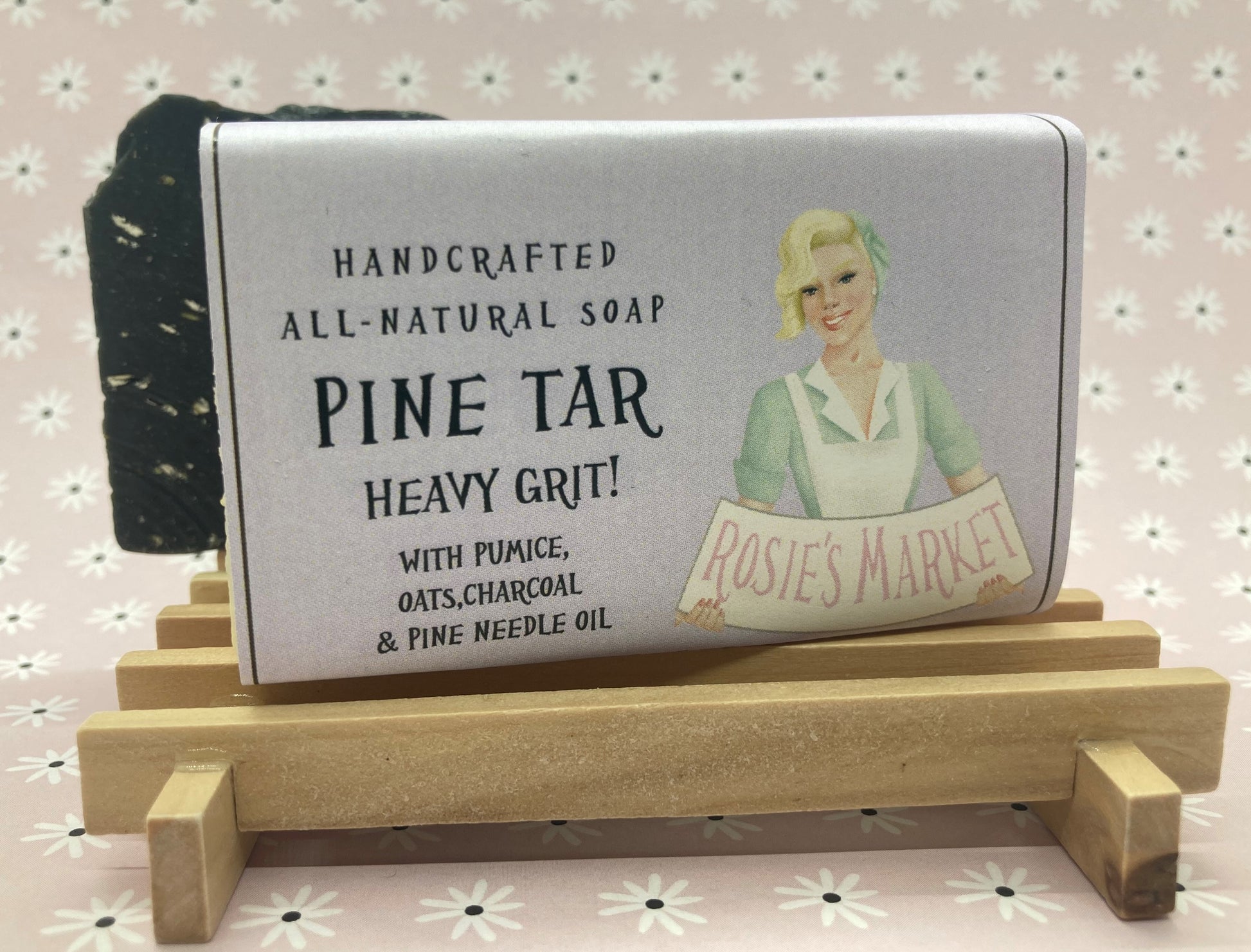 pine tar heavy grit soap with pumice oats charcoal and pine needle