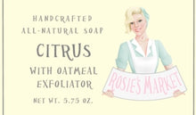 Load image into Gallery viewer, Citrus Oatmeal Soap Bar (Exfoliating). - Rosie&#39;s Market This artisan handmade soap is natural, sustainable, vegan and fragrance-free, made with mostly organic ingredients. 