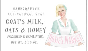 Goats Milk,  Oatmeal & Honey Soap Bar (Exfoliating + Unscented). - Rosie's Market