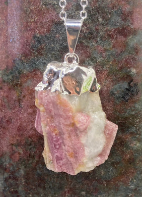 Pink Tourmaline Crystal Pendant Necklace Raw