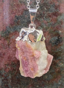 Pink Tourmaline Crystal Pendant Necklace Raw